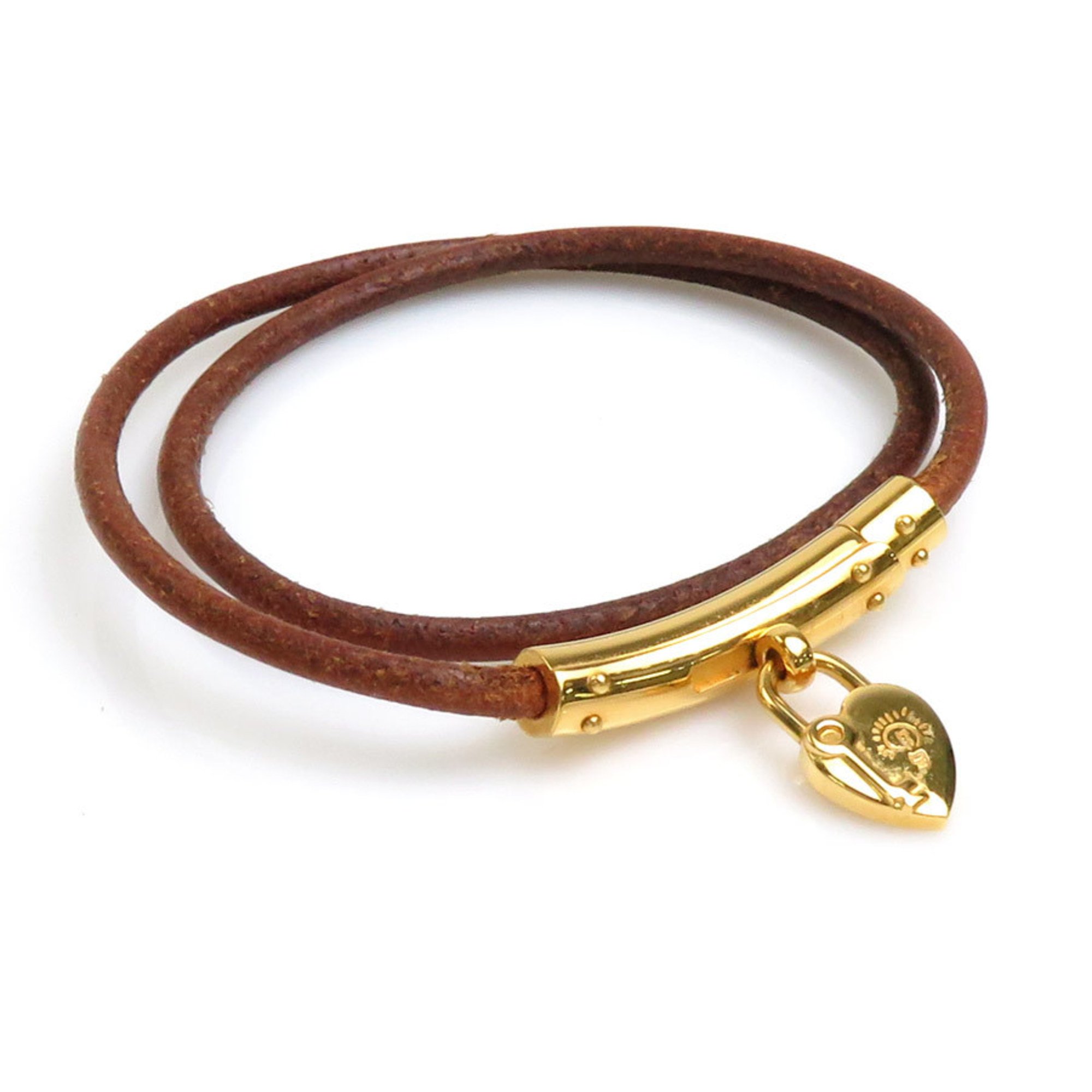 Hermes Bracelet Choker Necklace Leather/Metal Brown/Gold Unisex